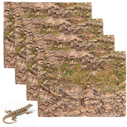 Förpackning med 4 Kork terrariumbakgrund, 30 x 30 cm reptiler korkbark matta, naturlig stor korkbark klättermatta, lätt att skära till bakvägg för akvarium, vivarium, reptilinhägnad