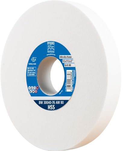PFERD Schleifbockscheibe HSS, 300x40x76mm, A80, 39009706 – Mittelharte Schleifscheibe zum Schärfen von HSS-Bohrern