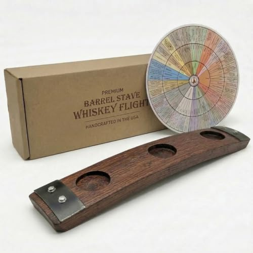 Premium Barrel Stave Whiskey Flight: Scotch & Bourbon, 3 Glencairn Crystal Glasses (No Glasses, Red Mahogany)