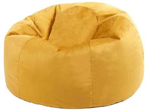 icon Kingston Velvet Bean Bag, Ochre Yellow, Large Adult Bean Bag Chair with Filling Included, Accent Chair, Living Room, Living Room Furniture, Bedroom Furniture