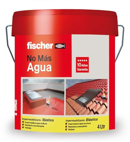 fischer - Pintura Impermeabilizante sin Fibras | Blanca (cubo 5kg - 4l)| Resistente al agua | Fácil Aplicación | Para Terrazas y Cubiertas Visitables