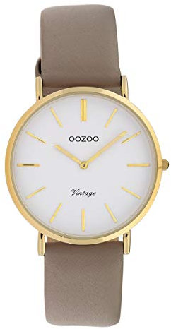 Oozoo Vintage Damenuhr mit Lederband Flach 32 MM Weiß/Taupe C20089