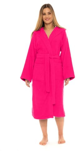 CICK Towelling Bath Robe Premium Quality Bathrobes for Women Highly Absorbent 100% Cotton Hooded Design Perfect for Men & Women in Loungewear and Gifts Pink SM