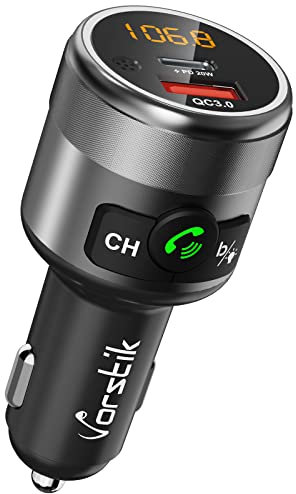 Vorstik C81 FM-Transmitter, Bluetooth-Auto-FM-Transmitter, QC 3.0 Wireless Radio Adapter mit Freisprechfunktion, Dual-USB-Ladegerät