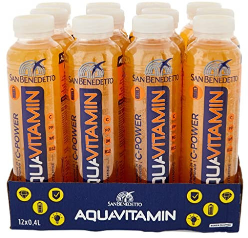 San Benedetto Aquavitamin C-POWER Gusto Arancia, Bevanda con alto contenuto di Vitamina C, Vitamine in Acqua Minerale, 12x400ml