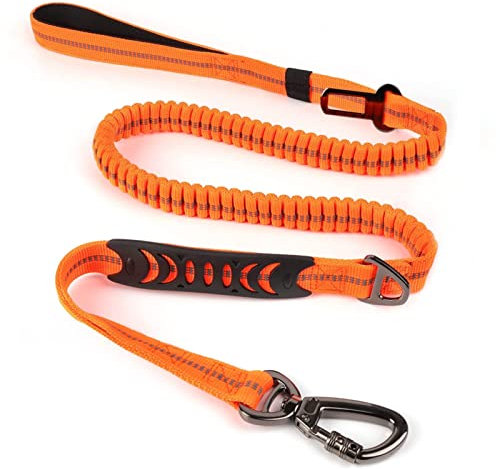 Starke Hundeleine, Bungee Elastische Hundeleine Verstellbar Reflektierende Elastische Hundeleine zum Spazierengehen, Anti-Pull-Hundeleine mit Sicherheitsgurt Schnalle (Orange)