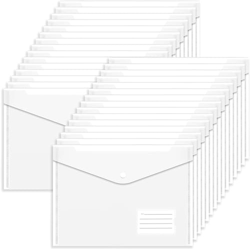 A4 Clear Plastic Wallets Folders - 30PCS A4 Popper Wallets with Label Pocket Document Files Wallets Plastic Envelope Folder