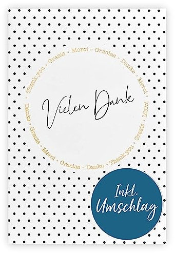 bsb Dankeschön Karte - Dankeskarten in 11,5 x 17,0 cm - schöne Karte Danke mit Kreis-Schrift Motiv - liebevolle Danke-Karte - Dankeskarten Hochzeit & Co. - Danke Karten mit Umschlag