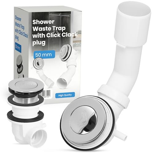 Duschwanne Siphonablauf 50mm Mit Klick-Klack-Stopfen Abfluss Siphon Kanalisation Duschwannenabfluss Kanalisationssysteme Badabfluss Polypropylen