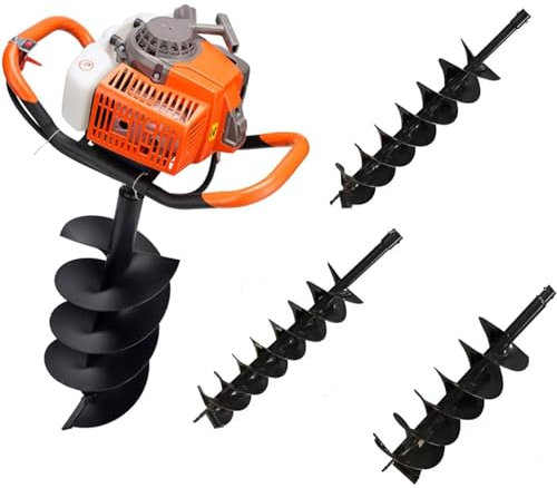 GBHJJ 52CC 2-Stroke Benzina Trivella Terra Post Hole Digger Auger 3 Drills da 4/6/8, Scavatrice per Fori a coclea, Scavatrice per Fori per Pali alimentata a Gas