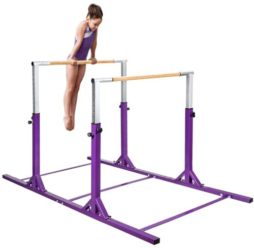 COSTWAY Barres Parallèles de Gymnastique Hauteur Réglable 11 Niveaux, Double Barre Gymnastique à Largeur Réglable Charge 100KG, Entraînement pour Enfants 6 à 12 Ans (Violet)