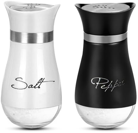 Sale e Pepe Set, Saliera e Pepiera Realizzato in Vetro con Coperchio in Acciaio Inox per la Casa e la Cucina Stile Classico da Ristorante