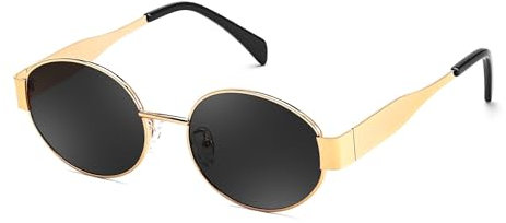 FEISEDY Retro Oval Sonnenbrille Damen Klassische Vintage Brillen mit Metallrahmen und UV400 Schutz B0124