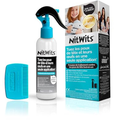NitWits Spray Anti-Poux et Lentes – Traitement Anti Poux Rapide Sans Peignage – Avec Peigne Post-Traitement – Lotion Anti Poux Enfants – 120 ml