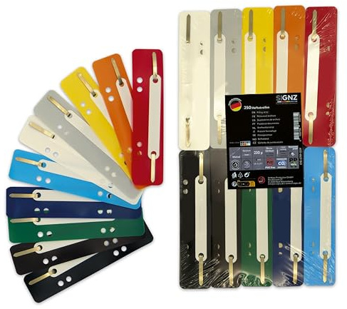 SIGNZ Lot de 250 bandes de reliure en plastique (PP), 25 x 10 couleurs, plastique recyclable (PP), fabriqué en neutre en CO2, fabriqué en Allemagne (250 pièces, 10 couleurs)