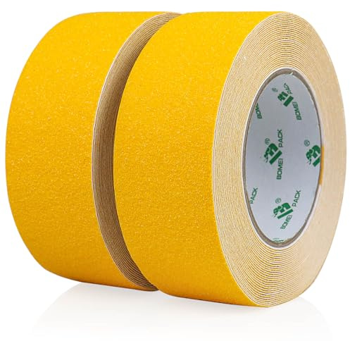 BOMEI PACK 2 Rolls Yellow Anti Slip Tape High Traction strong Non skid Walkway Stair Treads Nonslip Self Adhesive 50mm x 10m Yellow Floor Grip Tape