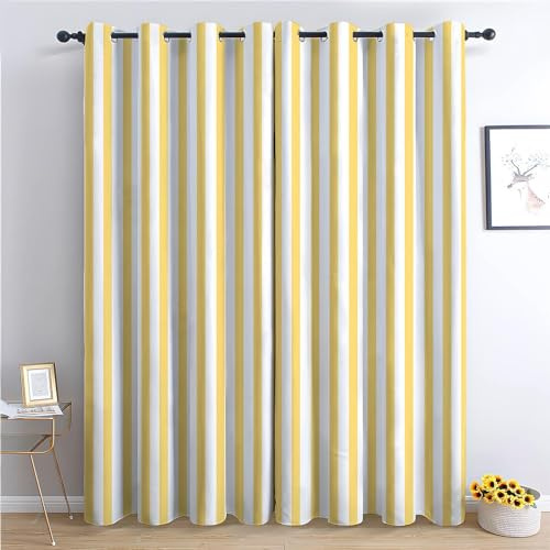 CozyRest Rideau Occultant Rayures Jaunes - Lot de 2 Rideaux à œillets Thermiques Isolants Anti Froid Imprimé pour Salon Fenetre, Rideaux et Draperies Intérieurs à Oeillets, Style Simple 70 x 160 cm