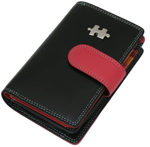 Gamekeepers Cottage gifts Jigsaw Piece Ladies Leather Purse with Coin Pouch RFID Safe Black & Pink Gift 456