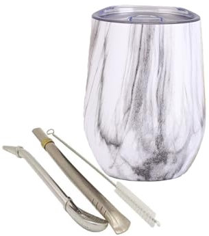 Yitobici Tasse à thé à double paroi en acier inoxydable résistant à la chaleur avec couvercle sans BPA, deux pailles et brosse de nettoyage (couleur marbre)