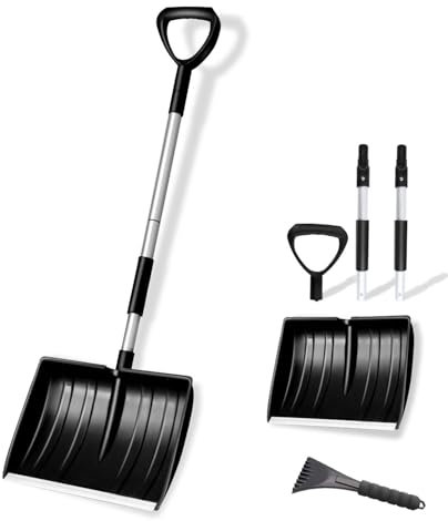 Qcdou Pala de Nieve Grande, 41 cm de Ancho, con Mango Ergonómico de Aluminio y Mango en D, Quitanieves Borde de Aluminio, Pala de Nieve en Invierno (A-Negro)