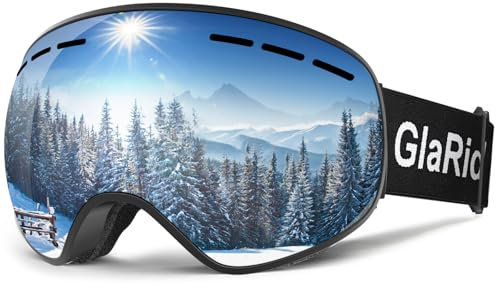 GlaRid Skibrille, Snowboard Brille für Brillenträger Herren Damen, OTG Ski Goggles Rahmenlose Schneebrille Anti-Fog 100% UV400 Schutz (Schwarz)