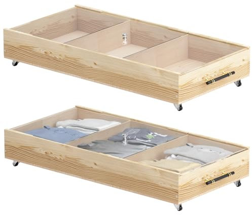 MIBYLEN 1 cassetto portaoggetti in legno massello con coperchi, ruote, maniglie, marrone