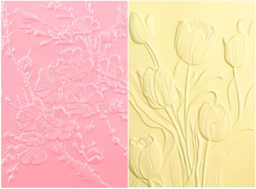 2 Pieces 3D Embossing Folder for Card Making Birds Cherry Plum Blossom and Tulip Floral Textures Impressions Background Plastic Embossing Folders Template for DIY Scrapbooking and Other Paper Crafts