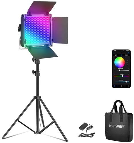 NEEWER Lampe de Studio vidéo LED RGB améliorée avec trépied, contrôle par Application, 50W 7000lumens IRC97+ 3200-5600K, Panneau Lumiere Photo à intensité Variable, kit d'éclairage, RGB660 Pro II