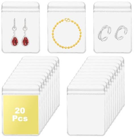 Ymapinc 20Pcs Anti Tarnish Jewellery Storage Bags, 6x8cm Jewelry Case Pouch for Traveling, No Tangle Necklace Travel Case for Bracelet Earring Necklace Ring - Clear Organizer Tangle Free