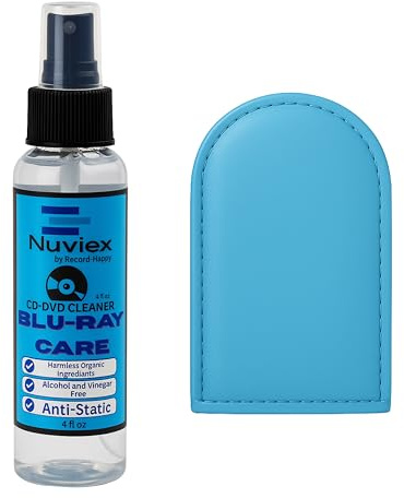 Premium Cleaner for Blu-Ray Discs - Microfiber Cloth Glove and Cleaning Solutiion Set - Safe and Gentle Anti-Static Formula Removes Dust, Smudges and Fingerprints