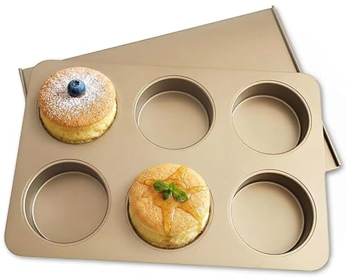 JSJMOFA Stampo per muffin con Coperchio, 6 Fori Antiaderente Teglia per Muffin, Teglie Muffins Cuocere Cupcake, Muffins, Panini Hamburger, Biscotti
