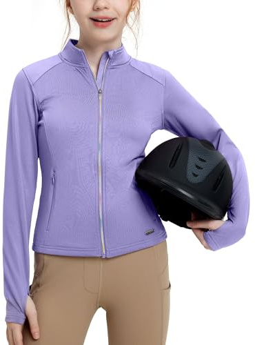 FitsT4 Sports Girls Fleece Equestrian Shirt Horse Riding Jacket Fall Winter Warm Horseback Riding Shirts Athletic Outwear Purple M