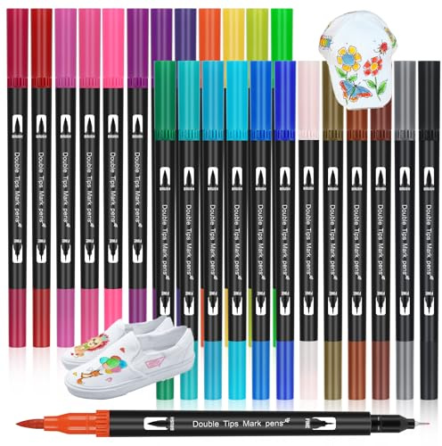 Jadesiegel Set 24 Pennarelli per Stoffa Lavabili | Colori Vivaci e Coprenti per Tessuti | Permanent su Maglietta, Borsa e Cappello (24 Colori)