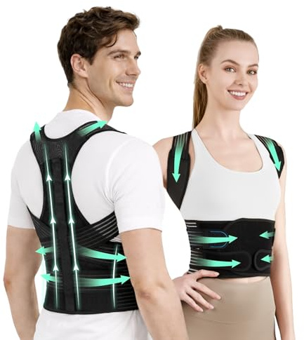 Back Brace Posture Corrector for Women and Men, 4-Point Back Support System for Upper/Lower Back Pain Relief, Scoliosis & Hunchback Correction, Adjustable & Breathable Shoulder Straightener, Small