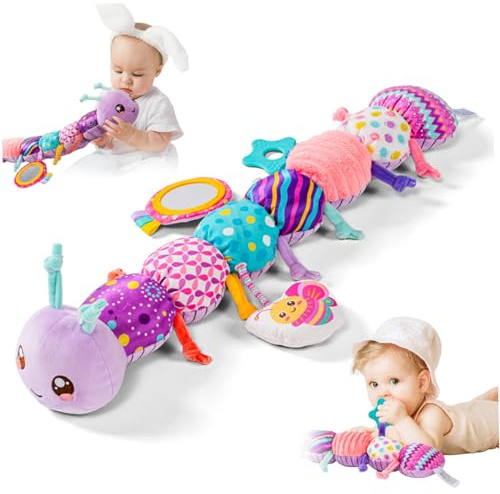 Caterpillar Giocattolo per Bambini 20.9 Giocattolo Musicale Bruco con Specchio Crepitio Sonaglio Tirare la Corda Morbido Tempo della Pancia Animali di Peluche
