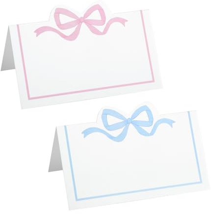 100 Tarjetas de Mesa para Bodas - 50 Azules y 50 Rosas, Marcasitios Boda con Lazo, Tarjetas de Lugar de Boda para Comunión y Seating Plan Boda