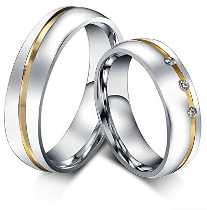 ANAZOZ Bague Homme Acier Inoxydable Taille 57, Anneau Bicolore Ornée de Ruban Doré, Bague de Promesse Couple Fantaisie Prix Pour 1Pc