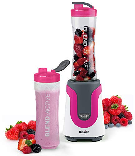 Breville Blend Active Personal Blender & Smoothie Maker with 2 Portable Blending Bottles (600ml), 300W, Pink [VBL134]