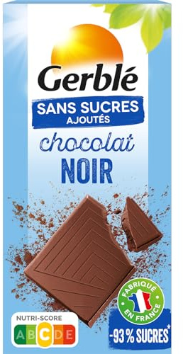 GERBLÉ – Tablette Chocolat Noir – Sans Sucres Ajoutés – Chocolat Intense – Cacao Durable – Sans Huile de Palme – Idéal pour une Pause Gourmande – 80 g