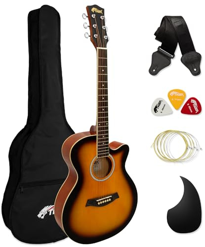 Tiger ACG1-SB Guitarra acústica de cuerpo pequeño con cuerdas de acero para principiantes - Sunburst