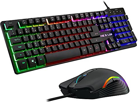 The G-LAB Combo KRYPTON - Clavier Gaming AZERTY USB Anti-Ghosting + Souris Gaming 6 boutons 3200 dpi - Pack Gamer filaire PC PS4 Xbox One Mac Rétro-éclairage RGB (Noir)