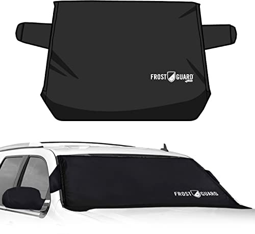 FrostGuard Plus | Winter Windshield Cover for Ice and Snow, XL Size (Black) - Built-in Security Panels, Wiper Blade Coverage + Mirror Covers - Fits XL Size Cars, Trucks and SUVs, 68 x 41 Inches