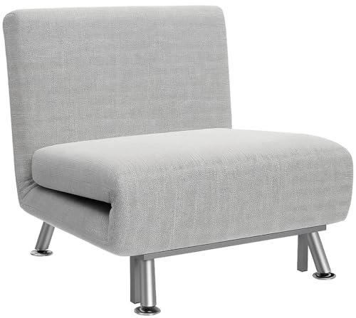 HOMCOM Single Sofa Bed Sleeper Foldable Portable Pillow Lounge Couch Living Room Furniture - Light Grey