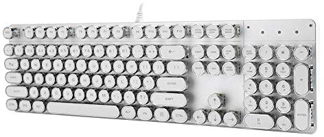 Topiky Spiel Mechanische Tastatur,Weiß Metalloberfläche mit Retro Round Cap Computerteilen und Ersatzknopf,Plug and Play/Schnelle Reaktion,für PC Gamer