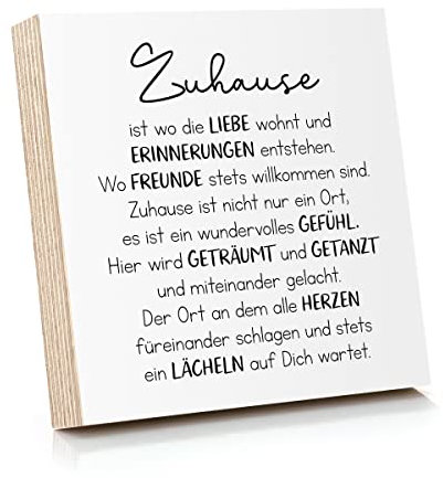 ARTFAVES® Holzbild mit Spruch - Zuhause ist wo die Liebe wohnt | Deko Geschenk zum Thema Zuhause/Liebe/Familie/Größe: 14,8 x 14,8 cm