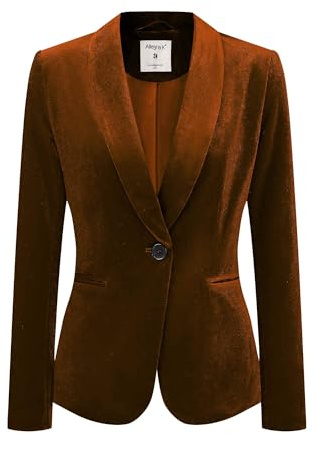 Allegra K Blazer en Velours Femme à Col Châle avec 1 Bouton Déguisement Blazer d'affaires Décontracté Veste Automne de Noël pour Femme Marron XS