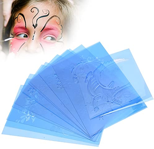 Juego de 12 plantillas profesionales para pintura facial, PET reutilizable, 20 x 12 cm, para maquillaje corporal, carnaval, fiesta, tatuaje