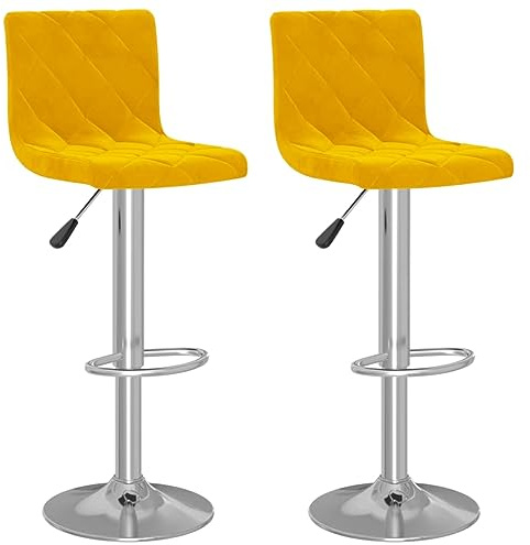 vidaXL 2X Taburetes de Cocina Casa Bistró Pub Restaurante Mostrador Asiento Reposapiés Silla Alta de Bar Moderno Ajustable Terciopelo Amarillo Mostaza