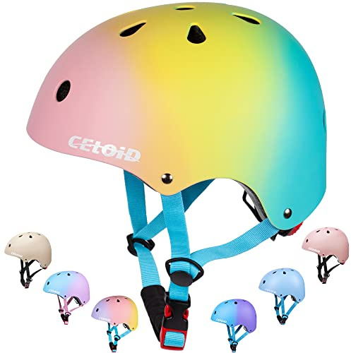 CELOID Kids Bike Helmet,Toddler Skateboard Helmets for Ages 5-8-9 Years Boys Girls，Adjustable Multi-Sport Bicycle Skateboarding Football Roller Skating Scooter Balance Bike Helmet,Pink blue
