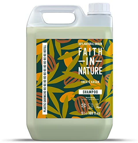 Faith In Nature Natural Shea & Argan Shampoo, Moisturising for Curly Hair & Dry Scalp, Vegan & Cruelty Free, No SLS, Silicones or Parabens, 5L Refill Pack